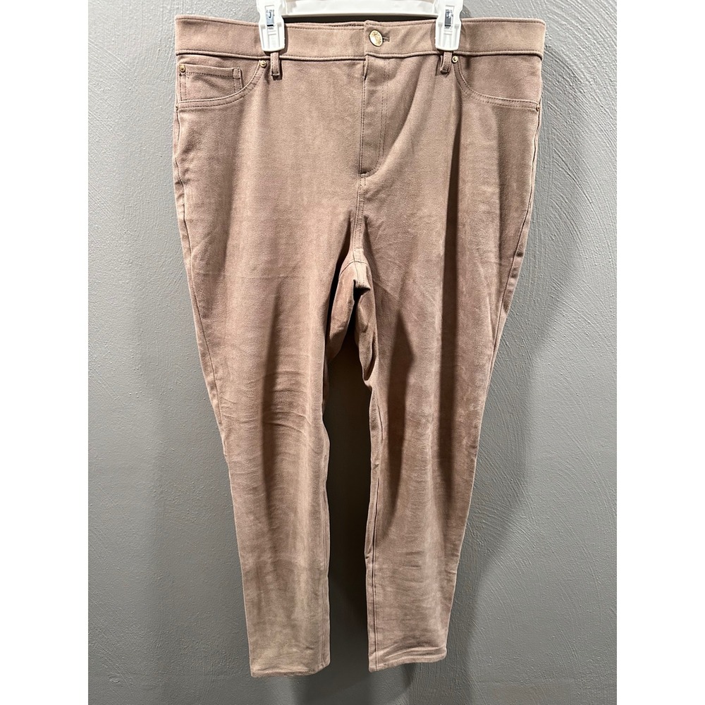 Chico's Faux Suede Pants Tan Taupe Slim Leg Stretch 5-Pocket Size 1.5 Large
